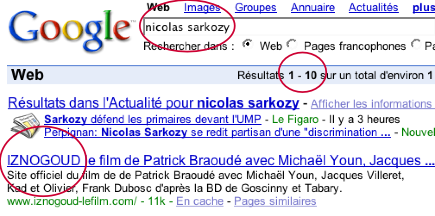 recherche Google sur "nicolas sarkozy"